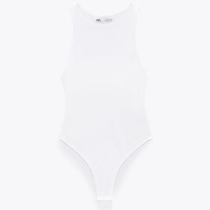 small white Zara seamless halter bodysuit